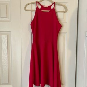 Hot Pink Halter Fit and Flare Dress